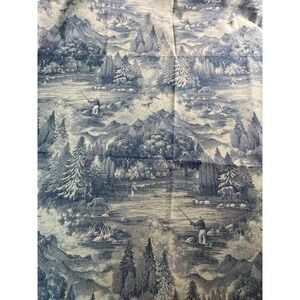 Fabric - VTG Upholstery Tapestry Blue Lakeside Cabin Fishing Toile 54" L x 56" W